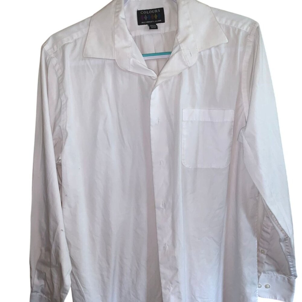 Alexander Julian Colours Mens White Button-Up Long Sleeve Dress Shirt Size L- 16